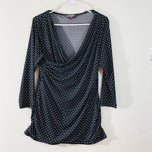 Vince Camuto Diamond Print 3/4 Sleeve Casual Blouse Medium Black/White Stretch
